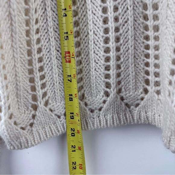Aeropostale Pointelle Crochet Knit Ivory Crew Sweater Small Boho Chunky Cozy - Picture 7 of 9